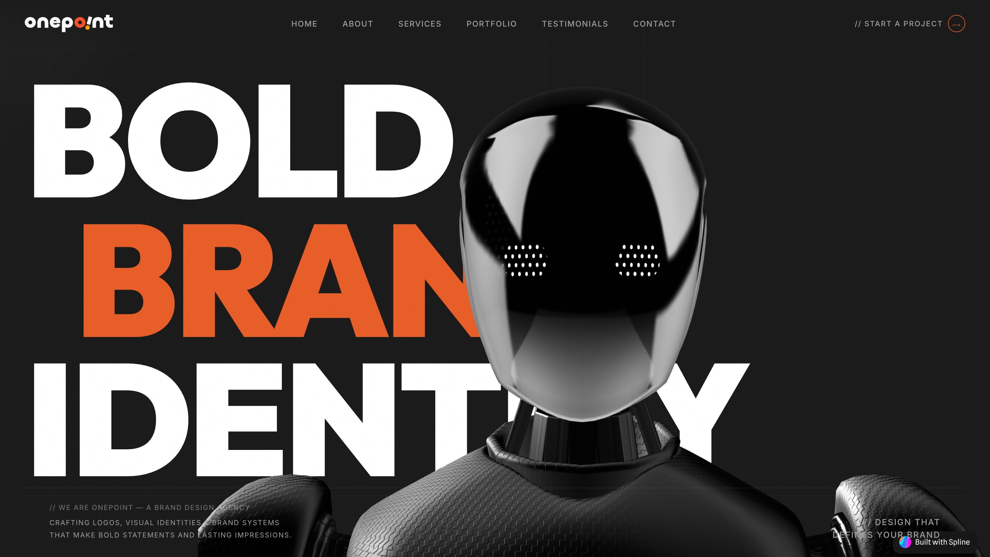 onepoint — A bold agency identity and a 3D-led website built to win brand design clients.